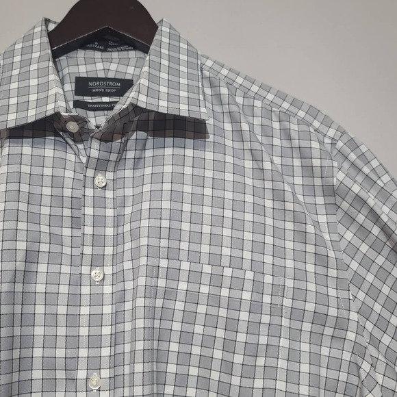 Nordstrom Traditional Fit Smart Care Wrinkle Free Button Shirt Size 16 34 35 - Picture 3 of 6